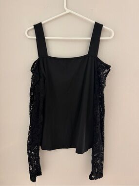 SHEIN Black Cold-Shoulder Lace Sleeve Tank